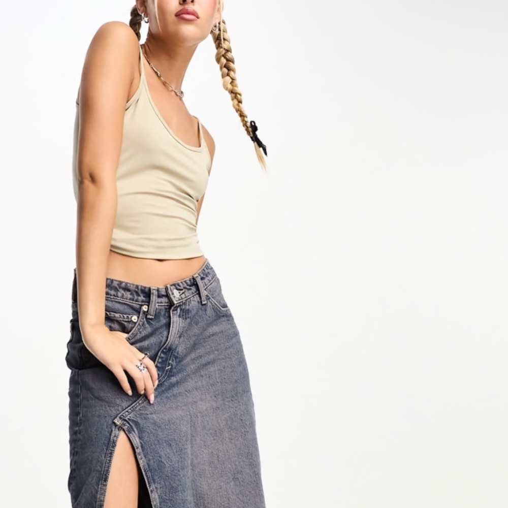 Weekday Fine Singlet Tank Top in Neutral Nude Beige